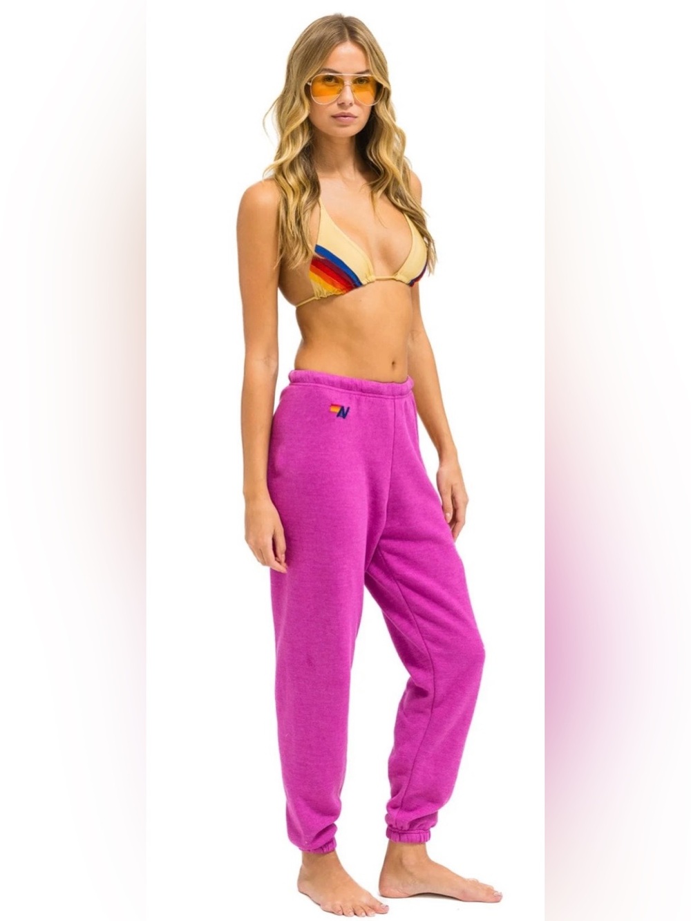 Aviator Nation 5 Stripe Sweatpants Magenta Orange Yellow Women’s Size Small - Picture 3 of 12